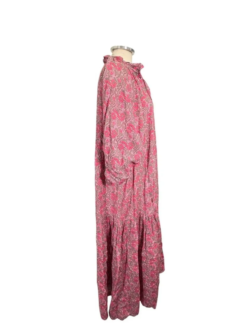 Wiggy Kit Linen Floral Tiered Boho Maxi Dress Size Small - Picture 2 of 11